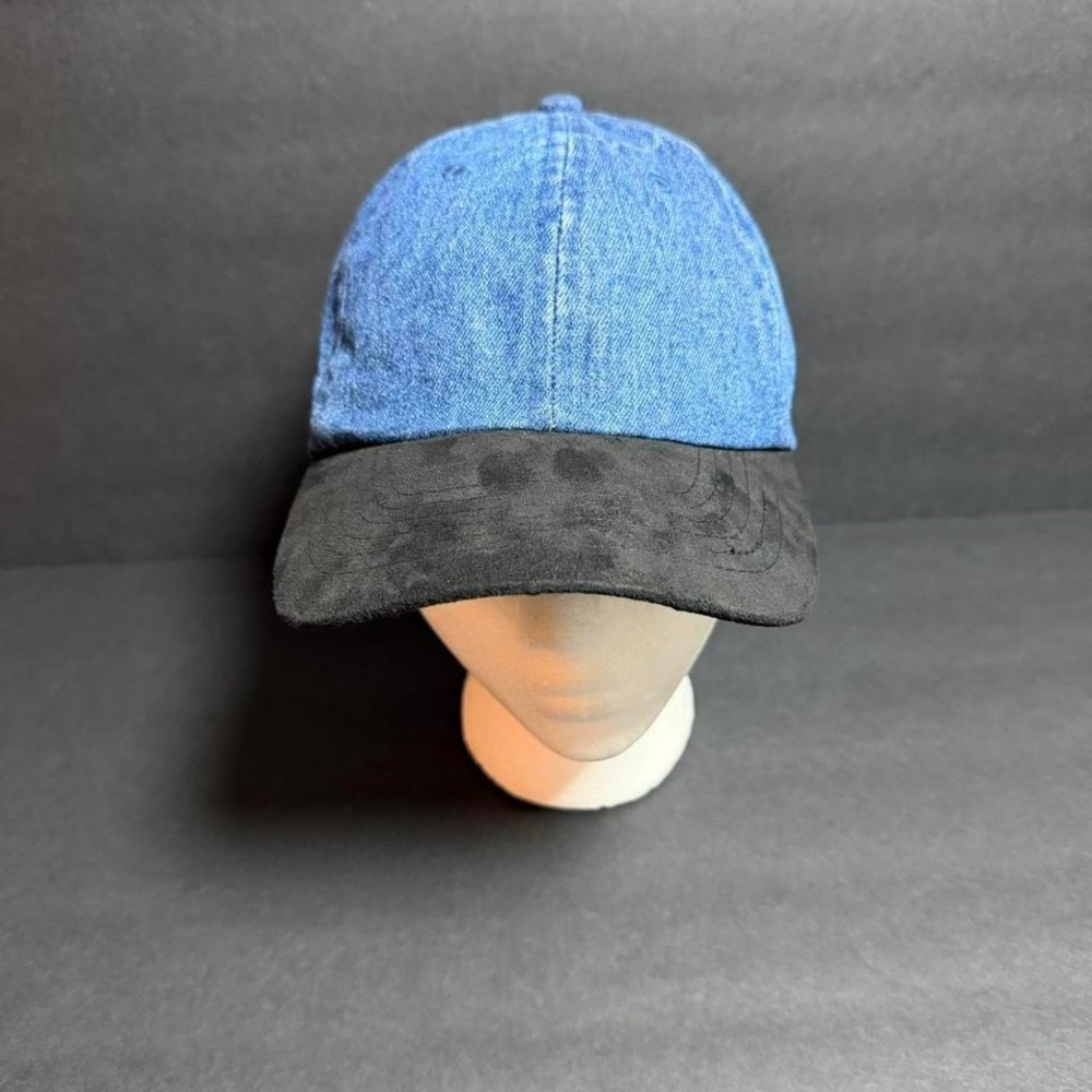 Newhattan Denim Baseball Cap Blue Black Faux Suede Brim Adjustable Hat Mens OS